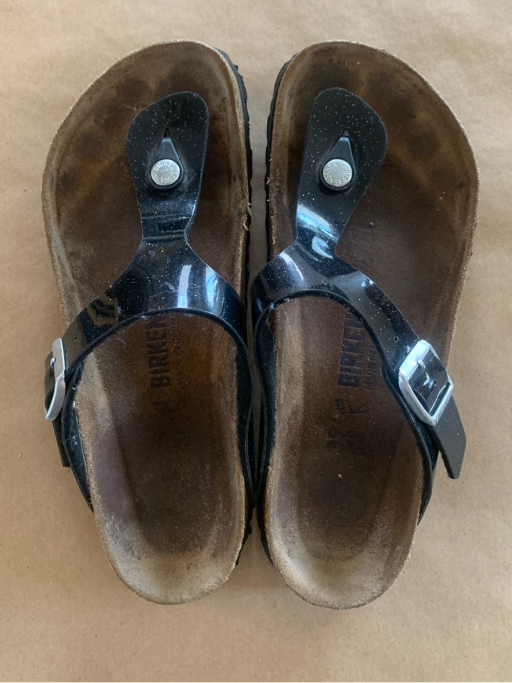 Birkenstock Gizeh  Birko Flor Patent Black with Sparkles Size 37 - Picture 3 of 8